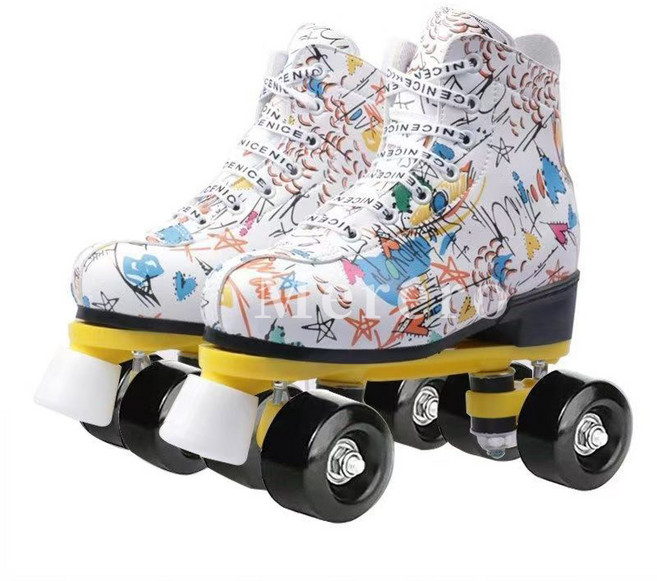 발광 롤라 롤러스케이트 컬러 성인용 청소년용, 265(43), 화이트낙서+블랙휠, 1개
