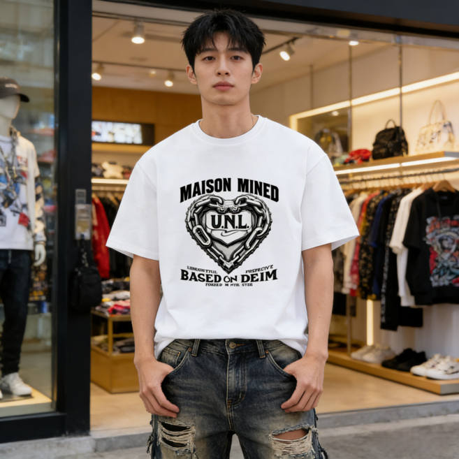 퓨어몰링 남자 캐주얼 빅사이즈 순면 반팔티 남녀공용 라운드넥 오버핏 반팔 티셔츠