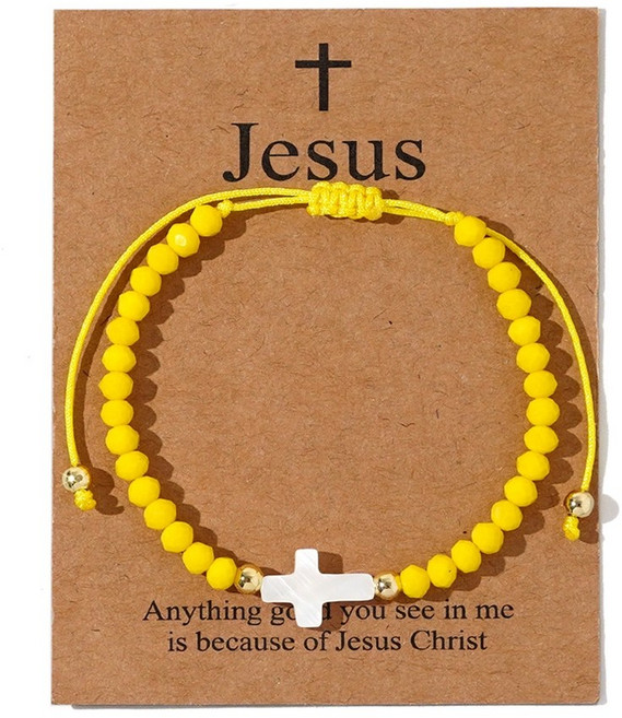 프레이하우스 기독교 천주교 십자가 핸드메이드 묵주 팔찌, 옐로우, 1개