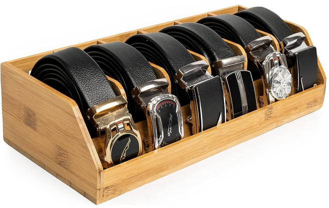 벨트 수납 상자 옷장용 아크릴 벨트 수납대 넥타이와 보타이 전시 상자 벨트수납함 벨트 보관함 스카프 정리함 스카프 정리 걸이 벨트수납함 벨트보관함 벨트 정리함 보관함, 대나무 6칸, 1세트