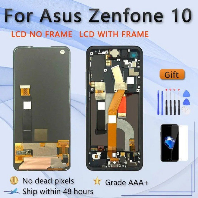 아수스 젠폰 10 AI2302 용 OEM 슈퍼 AMOLED LCD 디스플레이 터치 스크린 디지타이저 교체 프레임 포함 5.92 인치, Black no frame