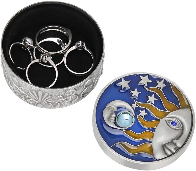 빈티지 라운드 주얼리 스타 달 패턴 작은 장신구 보관 정리함 알로이 상자 반지 케이스 보물 유품 틴색