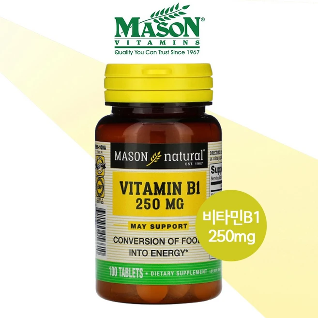 [1+2] 메이슨내추럴 비타민B1 250mg 100정 티아민 수용성비타민 티아닌, 1개, 기본 - 쿠팡