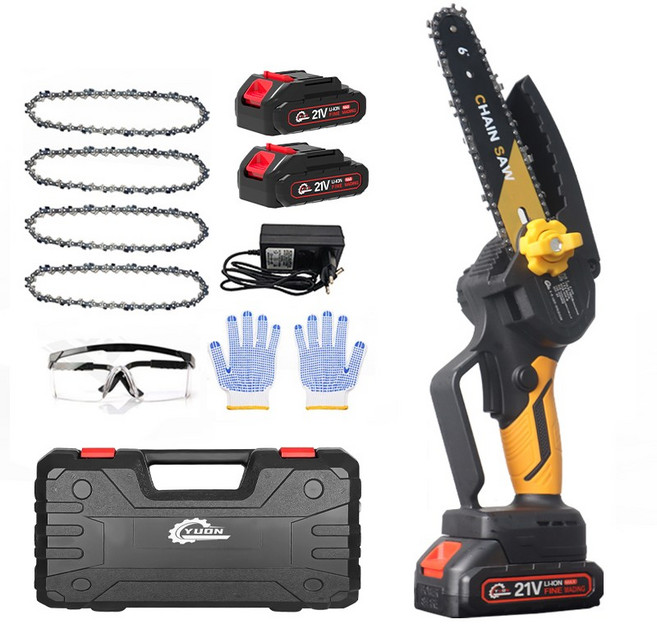 YUON 무선 전기톱 15.24cm 21V 체인톱 충전식 충전 전동 가정용 미니 소형 나무 가지치기, 1개
