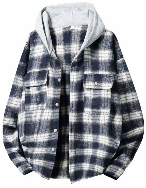 햇살빛깔 남성 캐주얼 오버핏 클래식 포켓 체크 후드남방