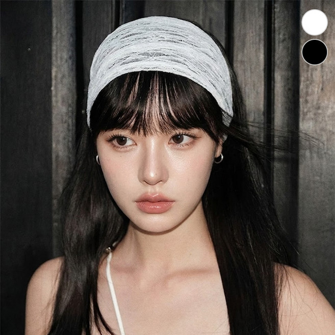 빈티지 여성스런 레이스 시스루 반다나 밴딩 헤어밴드