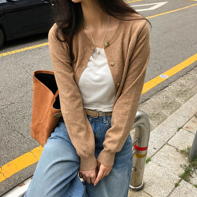 바잉몰 여성 코지엘 베이직 캐시미어 버튼 니트 가디건 -6color