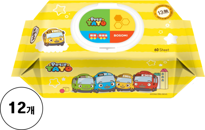 보솜이 아기 안심물티슈 캡형 물티슈, 12개, 60매