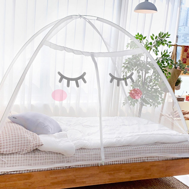 알뜨리 원터치 사각 자동 팝업 텐트 침대 모기장 화이트, 발그레(화이트)