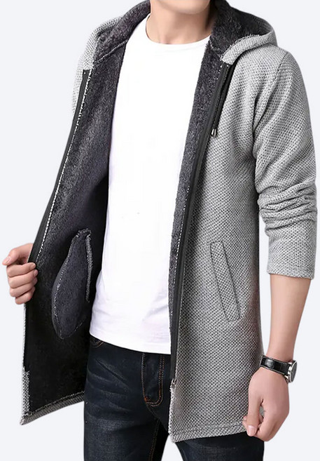 에치케이 도톰한 롱 니트 집업 남성 퍼안감 후드 가디건 아우터