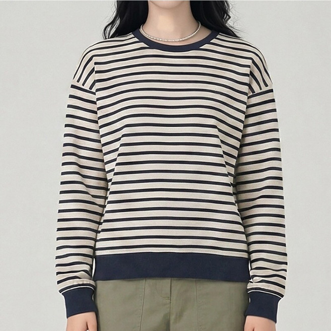 스타일닥터 봄 스트라이프 긴팔 라운드 풀오버 루즈핏 여성 캐주얼 상의