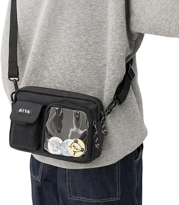 로클로라 투명포켓 미니 메신저백 포카 인형 수납 학생 크로스백 핸드폰 보조가방