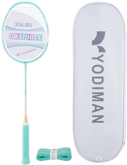 YODIMAN 배드민턴 라켓 풀 카본 5U 초경량 남녀 프로급, 1개, 에메랄드그린