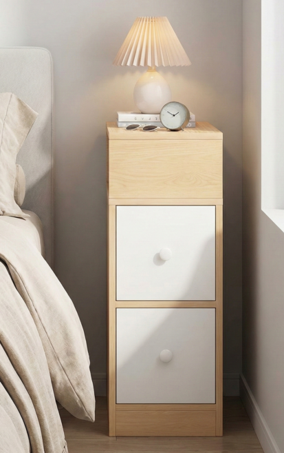 여울홈 침대 틈새 수납장 협탁 사이드테이블 슬림 2단 다용도, 원목