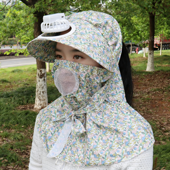 TEJ48 여성 농작업 선풍기 햇빛가리개 모자 360도 자외선 차단 썬캡 접이식 충전식