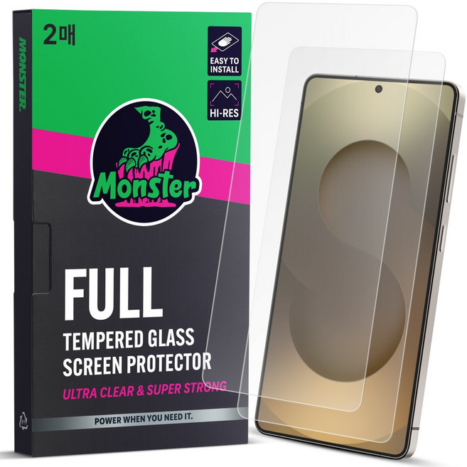 몬스터 고화질 슈퍼강력 투명 강화유리 휴대폰 액정보호필름 2p + 똥손탈출 부착틀, 1세트