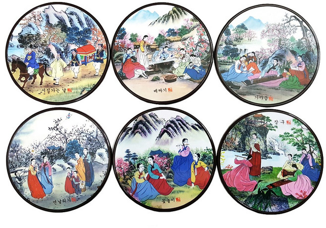 라베끄 국내산 김홍도 신윤복 풍속도 훈민정음여인도 태권도 컵받침 코스타셋 외국인선물 추천 전통공예품 한국전통기념품 홈스테이선물 Korean souvenirs or gifts, 1개