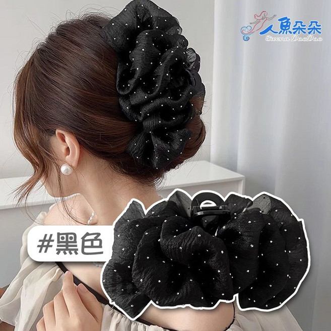 星空雲朵泡泡抓夾 鯊魚夾 鑲鑽感蓬鬆大抓夾 雙面網紗 閃鑽蝴蝶結 盤髮髮夾 蓬鬆顯髮量 公主頭泡泡紗抓夾