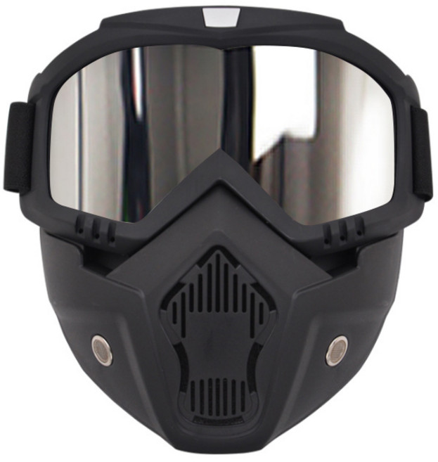 오토바이 라이더 페이스 안면보호 방풍 고글 마스크, 검정+실버, 1개