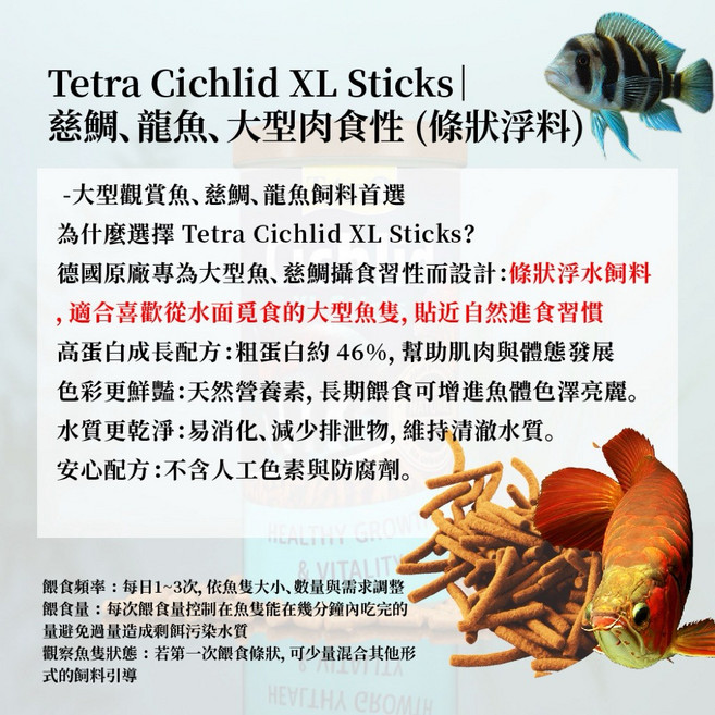 帥哥水族【Tetra 德彩】慈鯛、龍魚、大型肉食性(條狀浮料) T350A 龍魚飼料 慈鯛魚飼料 六間 魚飼料 血鸚鵡, 1個