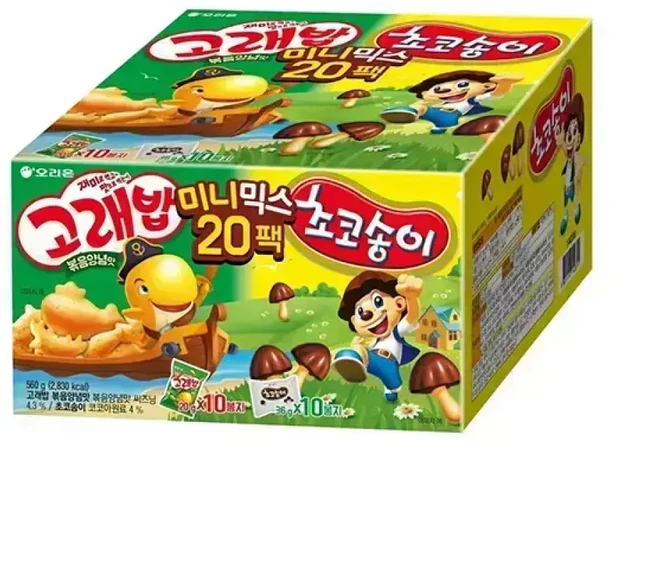 오리온 고래송이미니 20입 1개 고래밥 초코송이 미니믹스 고래밥 볶음 양념맛 10p + 초코송이 10p 20개, 560g