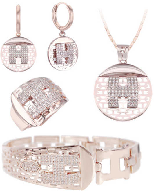 [혜성 주얼리] 리즐 럭셔리 이니셜 포인트 로즈골드 프리사이즈 반지 팔찌 귀걸이 목걸이 4종
