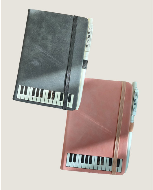 [음악문구] 피아노 건반 A6 메모장 수첩 볼펜 세트(블랙 핑크) 고무줄 미니수첩 음악, 블랙피아노메모장볼펜세트