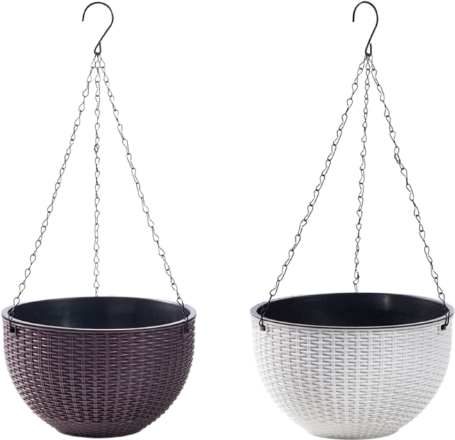 라탄 패턴 행잉 자동급수 화분, 화이트, 1개