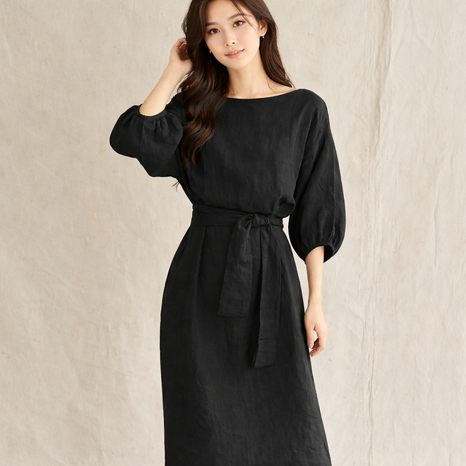 Zoovit 여자 루즈핏 반팔 린넨 원피스 데일리 무지 스타일