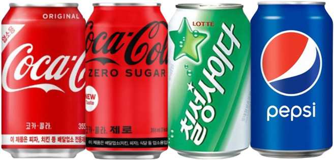 뚱캔 4종 혼합 업소용 코카콜라+코카콜라 제로+칠성사이다+펩시 355ml 총24캔 세트