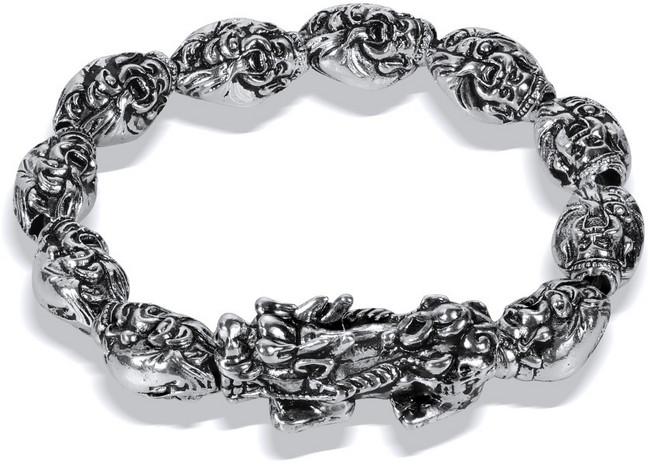 Sun_Plus 臻耀B款 貔貅財神爺 復古風仿泰銀招財轉運珠 霸氣合金電鍍銀手串