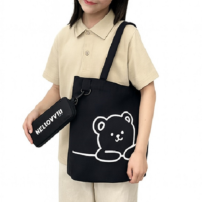 그린맆 곰돌이 에코백 학원 보조가방