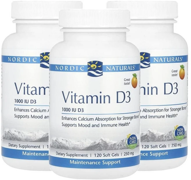 Nordic Naturals 노르딕 네추럴스 비타민 D3 (1000IU) 오렌지맛 120정, 3개 - 쿠팡