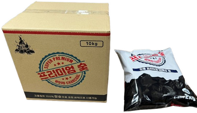 튀지않는 핫콜 프리미엄 바베큐 참숯 캠핑 팬션 업소 구이용숯 2KG 10KG, 1개