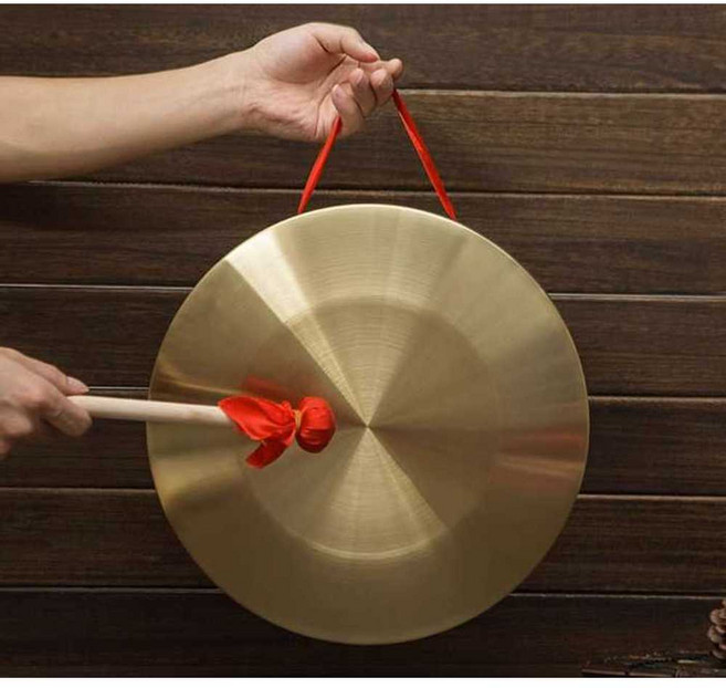 꽹과리 꾕과리 국악기 우리나라 악기 사물놀이 전통악기 32cm, 18cm 구리 징 + 징 망치, 1개