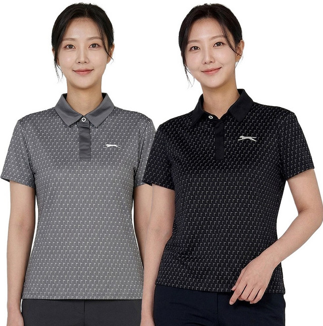 슬레진저 1+1 여성 펀칭 디테일 스판 카라 반팔 티셔츠