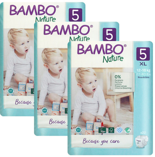 밤보네이처 밤보그린 기저귀 밴드형 5단계 특대형 공용 22매X3개, 66매