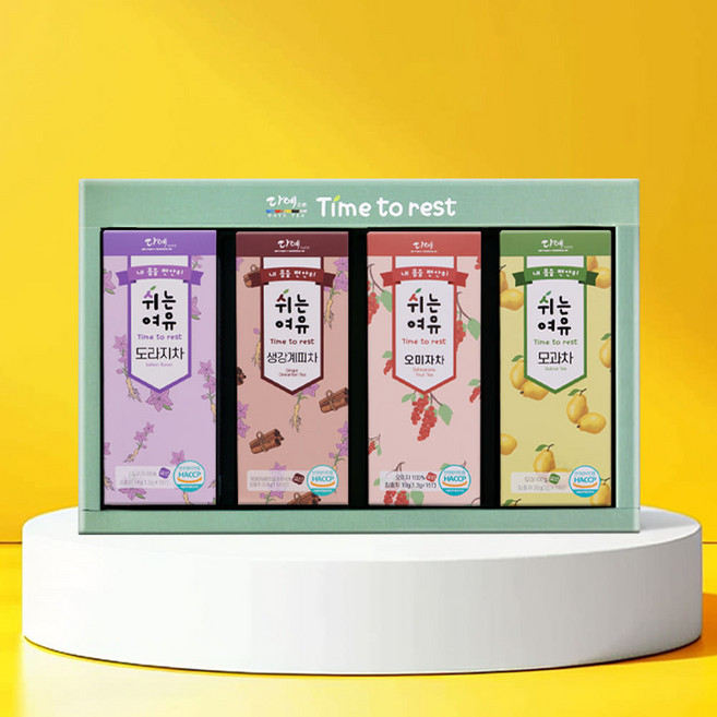 [본사직영] 다예 쉬는여유 따뜻한목소리 4종(60티백) 차 선물세트+쇼핑백(도라지차 생강계피차 오미자차 모과차), 1세트, 60개입