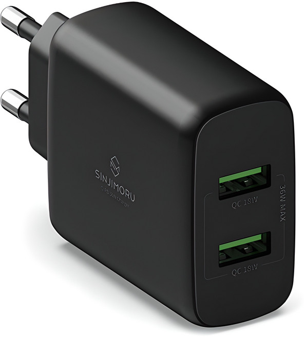 신지모루 오피디 36W QC3.0 듀얼포트 고속충전기, 블랙, 1개