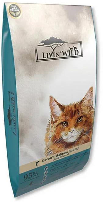 Livin' Wild 野宴 貓飼料 紐西蘭 草飼無穀 全齡貓 乾糧 15lb, 1個, 野宴 全齡貓 野生帝王鮭魚 15lb