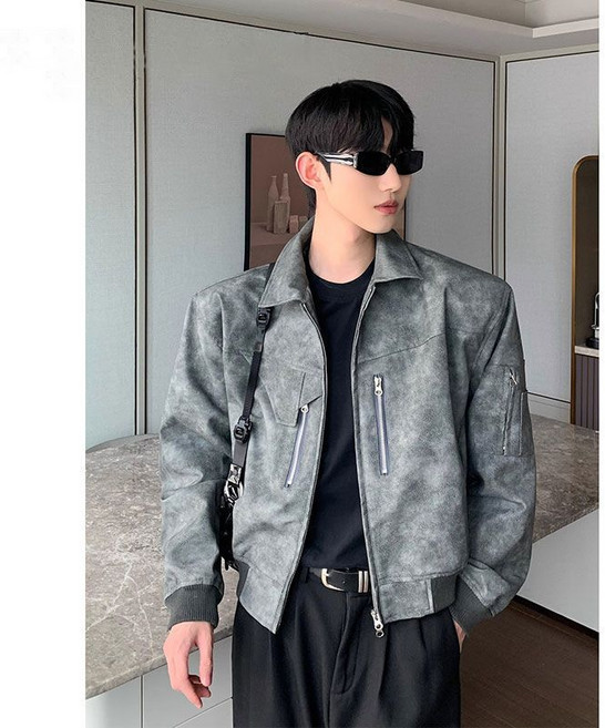 FINE ART 남자 자수 가죽 자켓 빅사이즈 라이더자켓 오버핏 항공점퍼 캐주얼 블루종 코트 아우터