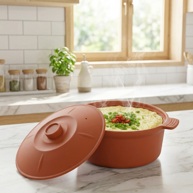 소노리떼 국산 실리콘 계란찜기 원형 특대형 대용량 1500ml, 1개, 캐러멜 캐러멜