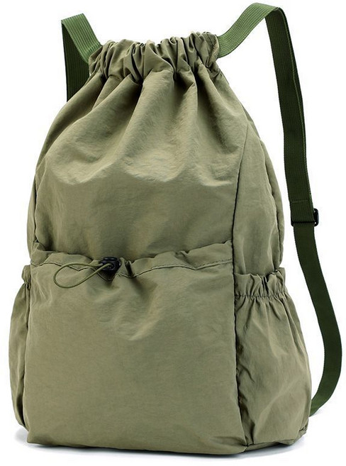 雙肩揹包 書包 男女學生 戶外時尚輕便 大容量防水 抽繩運動布袋, 超火 軍綠色, 1個