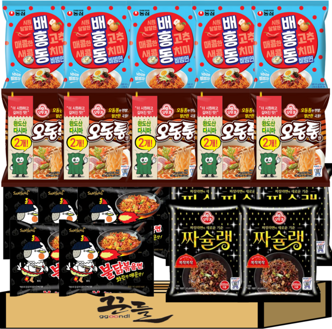 인기봉지라면 4종 세트(불닭5+배홍동비빔5+오동통면5+짜슐랭5)