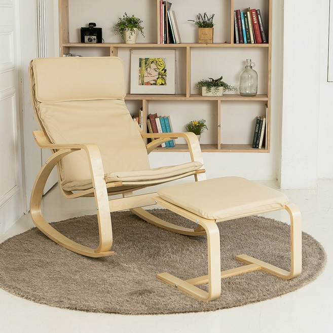 일루일루 실론 흔들의자+풋스툴 세트 5컬러 1인용쇼파 릴렉스체어 안락의자, IVORY (아이보리/PU), 1개