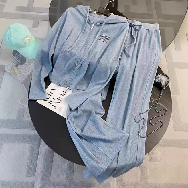 쁘띠꼬모 여성 골지 집업 후드 가디건 와이드 팬츠 세트 GX2010712