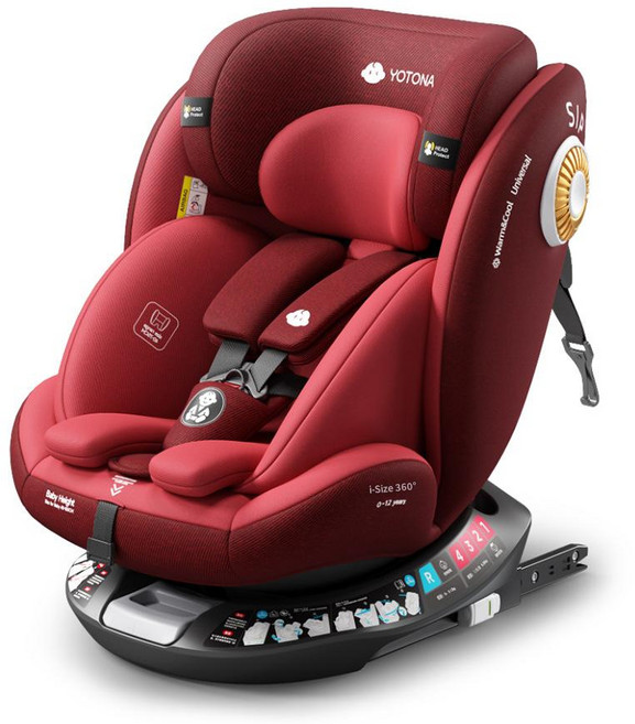 YOTONA 兒童汽車安全座椅 i-Size 0-12歲, 熱情紅ISOFIX鋼介面360度旋轉