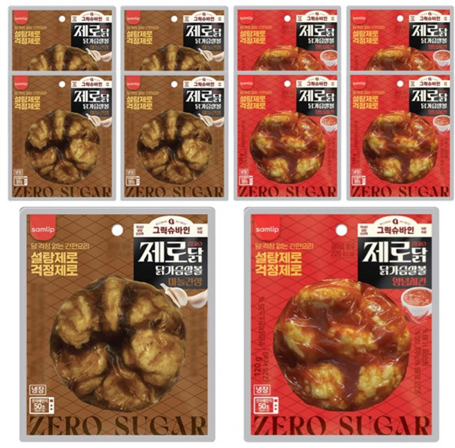 삼립 그릭슈바인 제로닭 닭가슴살볼 마늘간장 120g+양념치킨 120g 5세트, 10개, 120g
