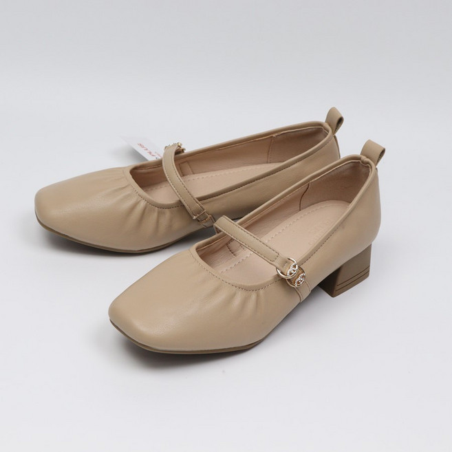 슈리오 여성 셔링스트랩 발편한 골드링 메리제인 단화 4cm