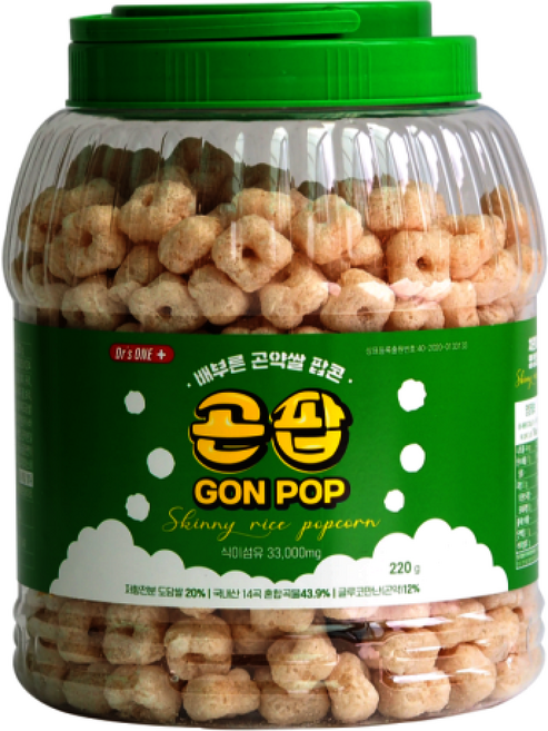 곤약쌀팝콘 곤팝220g저칼로리 곤약시리얼 뻥튀기간식, 220g, 1개